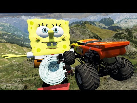 Dangerous cars jump on a giant SpongeBob - BeamNG.drive