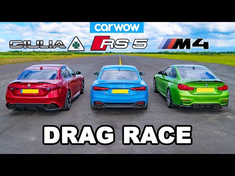 BMW M4 vs Audi RS5 vs Alfa Giulia Quadrifoglio: DRAG RACE