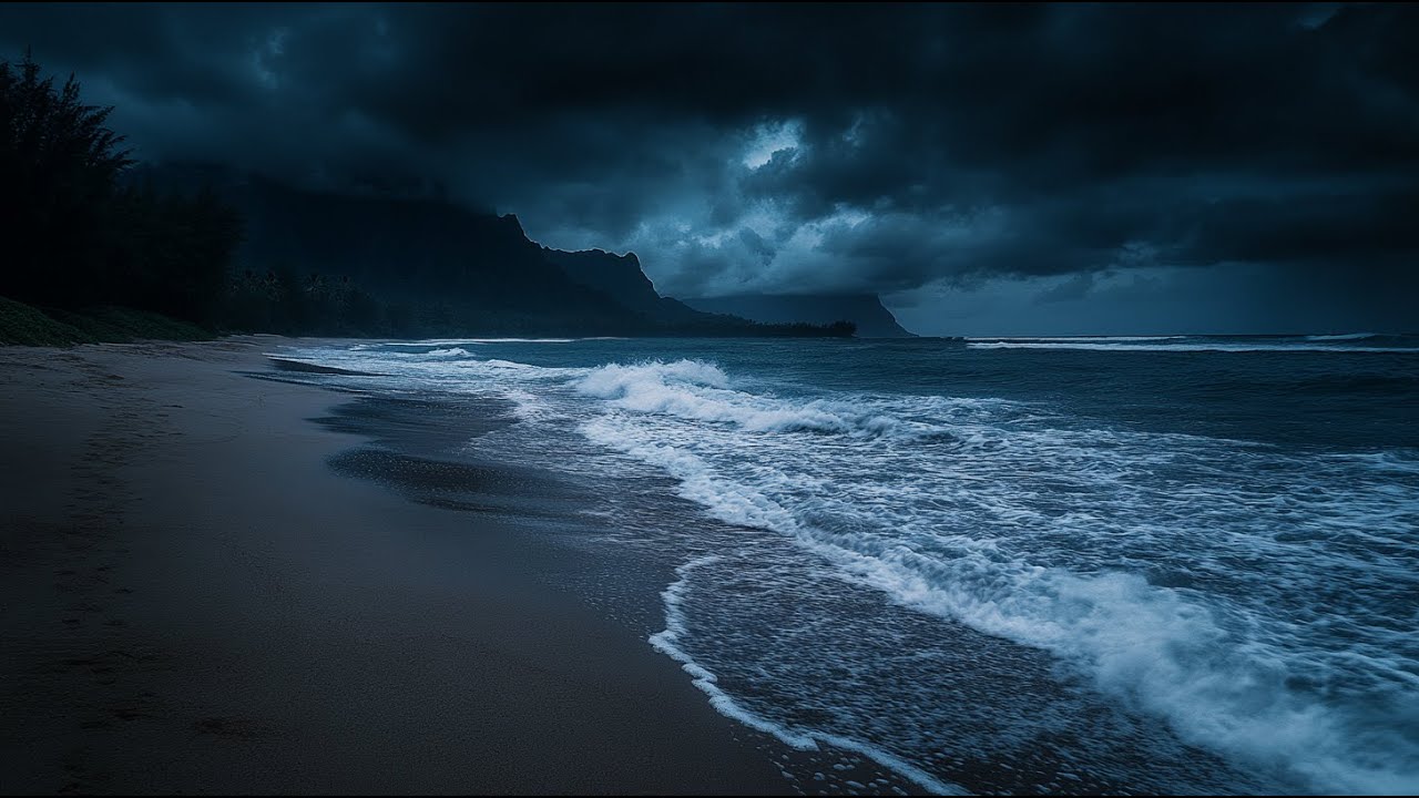 Tranquil Sea Sounds with Dark Screen for Restful Nights | Relaxing Tropical Beach at Night for Sleep