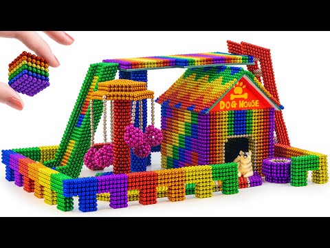 Magnet Challenge - How To Make Dog House With Outdoor Slide and a Swing| ASMR Magnetic Balls