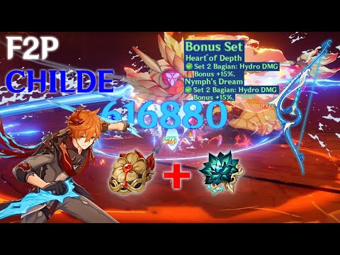 F2p childe showcase c0 build with stringless Heart of Depth + Nymph's Dream
