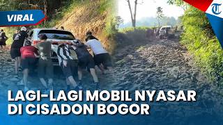 TERJADI LAGI! Mobil HR-V Nyasar di Jalur Trekking Cisadon Bogor, Warga Bantu Dorong
