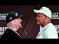 ANDY RUIZ JR DEADLY SMILE AT LUIS ORTIZ DURING FACE OFF; SHOWS HIM RESPECT & SHAKES HAND