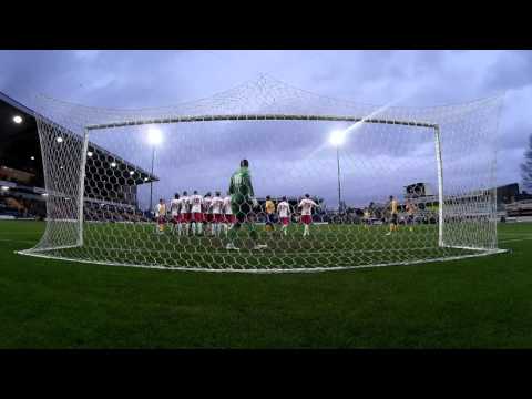 BEHIND THE GOAL: Chris Clements scores against Stevenage. 9Jan2016