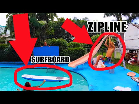 ZIPLINE SURFING ACROSS THE WHOLE POOL!!!! | JOOGSQUAD PPJT