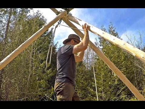 Make a Tripod Hoist and Move Logs While Building a Cabin Alone