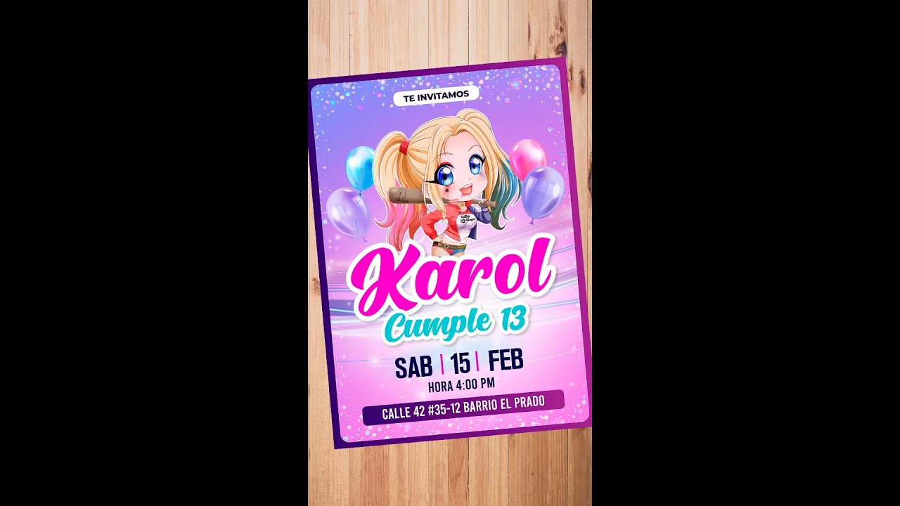 Invitacion de cumpleaños de harley quinn