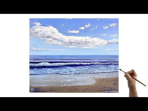 Seascape acrylic painting tutorial - Easy seascape painting for beginners - Wave painting tutorial