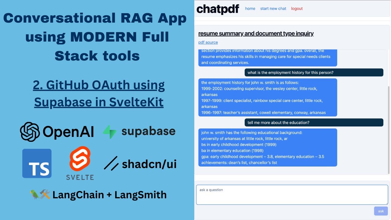 Full Stack PDF Chat RAG App (Langchain / Supabase / Svelte / OpenAI) | #3 GitHub OAuth with Supabase