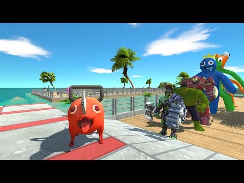 Pochita vs Rainbow Friends OASIS DEATH RUN - Animal Revolt Battle Simulator