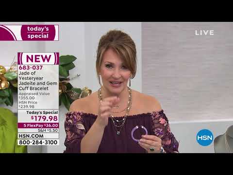 Jade of Yesteryear Jadeite and Gemstone Hinged Cuff Brac...