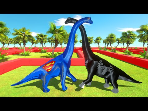 NEW GREEN SUPERMAN VS BLACK VENOM BRACHIOSAURUS DEATH RUN - Animal Revolt Battle Simulator