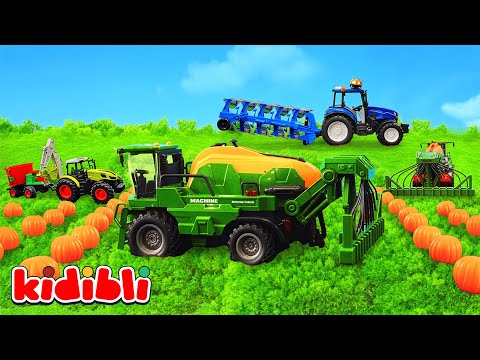 Traktor & Spielzeughelikopter 🎃 Kürbisernte auf dem Bauernhof | Halloween Spaß für Kinder | Kidibli