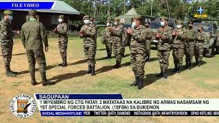 1 miyembro ng CTG patay, 2 matataas na kalibre ng armas nasamsam ng 1SFBn sa Bukidnon