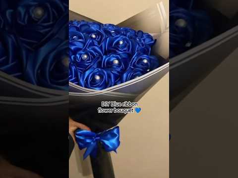 easy way to make ribbon flower bouquet 💙🎀#shorts