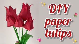 Origami Tulip | How to make paper tulip | Easy origami tulip | DIY tulip flower | No glue 🌷