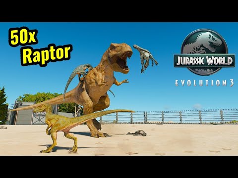 50x Velociraptor vs Large dinosaur jurassic world evolution 3 T-rex Giganotosaurus spinosaurus