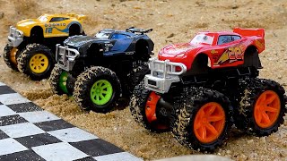 Disney cars lightning mcqueen and friends chasing on sand funny stories toys car