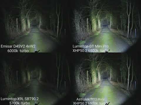 Emisar D4SV2 4xW2-Lumintop GT Mini Pro XHP50.2-Lumintop X9L SBT90.2-Astrolux FT03 mini XHP50.2  2min
