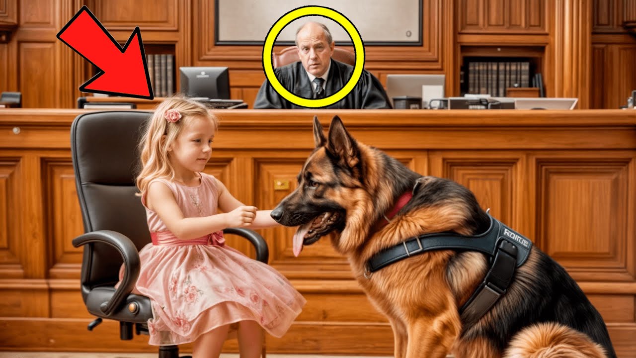 Uma garotinha acena para seu cachorro. O juiz interrompe o tribunal quando o cachorro reage!