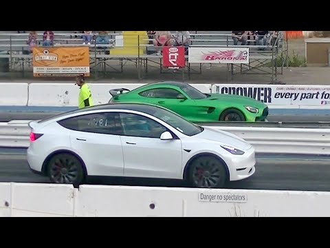 2021 Tesla Model Y Performance vs. 2018 Mercedes AMG GT R