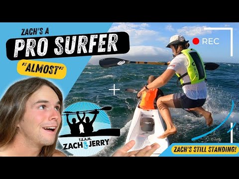 Zach's a Pro Surfer???... "ALMOST"😱🤣 (Surfski paddler standing on a downwind) #extreme #surfski
