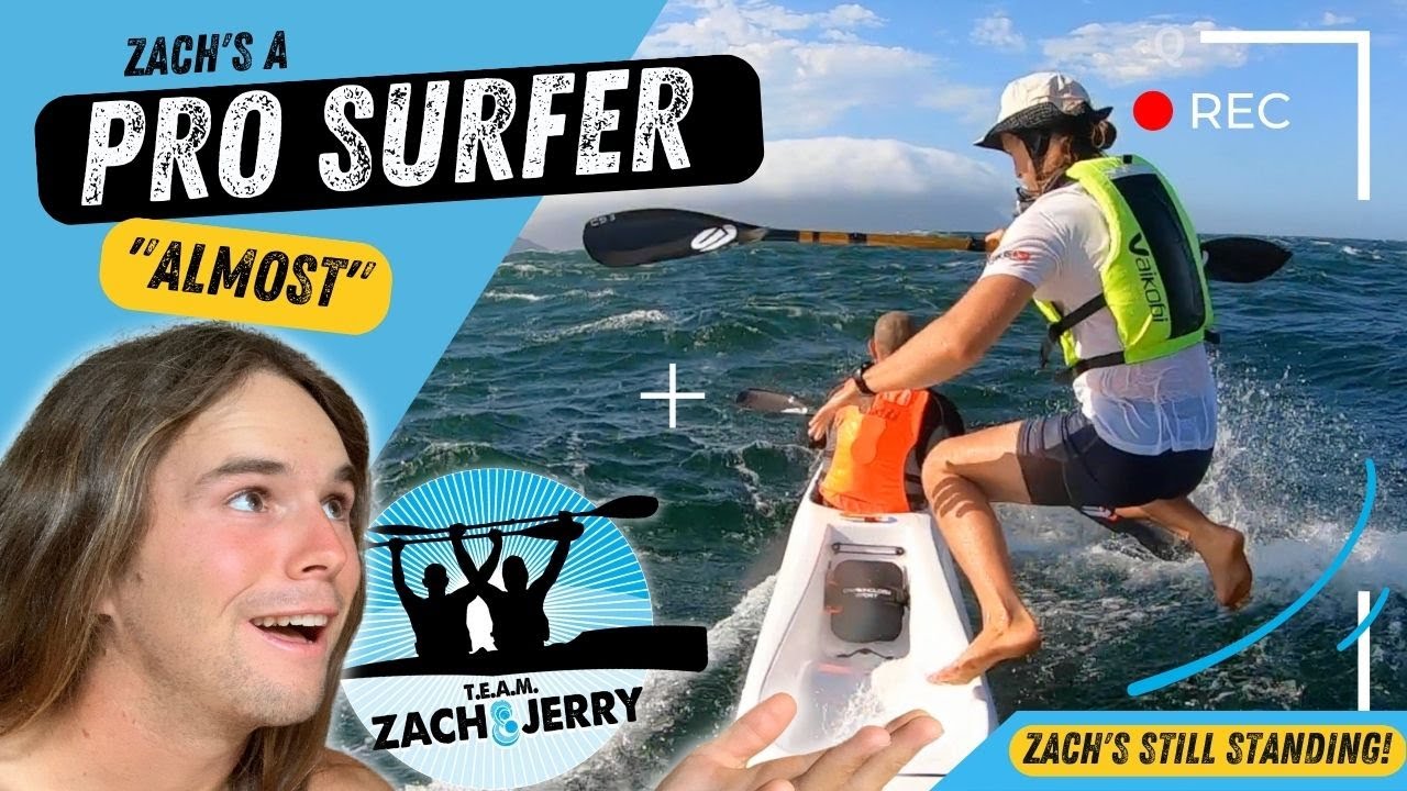 Zach's a Pro Surfer???... "ALMOST"😱🤣 (Surfski paddler standing on a downwind) #extreme #surfski