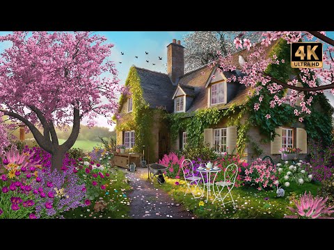 Spring Cottage Ambience with Birds, Flowers & Wind Chimes for Relaxation, Reading & Sleep | 4K 🌸🌷🐇