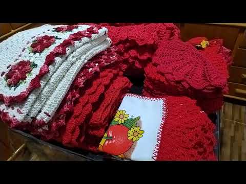 olha os jogos de crochê vermelho vou colocar na casinha para o Natal, jogos de Crochê para doar!
