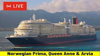 SHIPS TV - Norwegian Prima, Queen Anne & P&O Arvia Cruise Ship Departing Port of Southampton (LIVE)