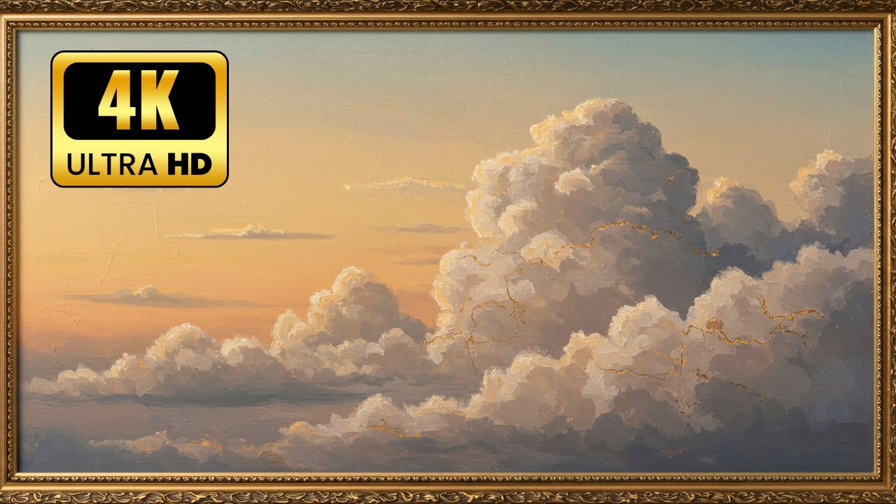 Vintage SUNSET CLOUDS Painting – WATCH Tranquility Unfold in Golden Light | Gold Frame TV ART