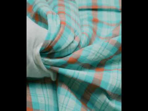 Check White Blue Orange Pure Cotton 105 GSM Handwoven Fabric — video