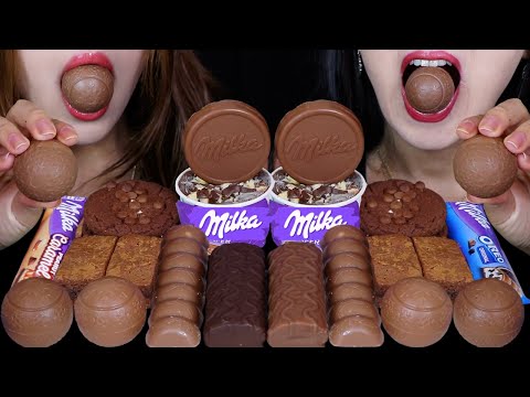 ASMR MILKA CHOCOLATE PARTY! MILKA CHOCOLATE BALLS, OREO LAVA COOKIES, MINI BROWNIES, CHOCO WAFERS 먹방
