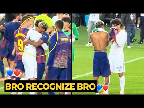 Lamine Yamal with Hector Fort emotional reunion after the match last night