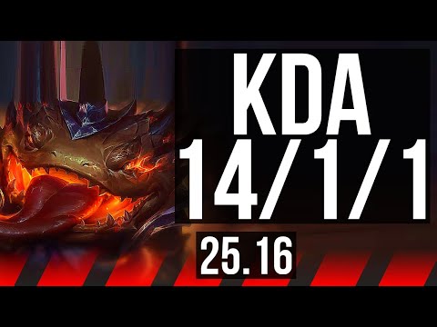 TAHM KENCH vs GANGPLANK (TOP) | 14/1/1, 8 solo kills, Legendary | EUW Master | 25.16