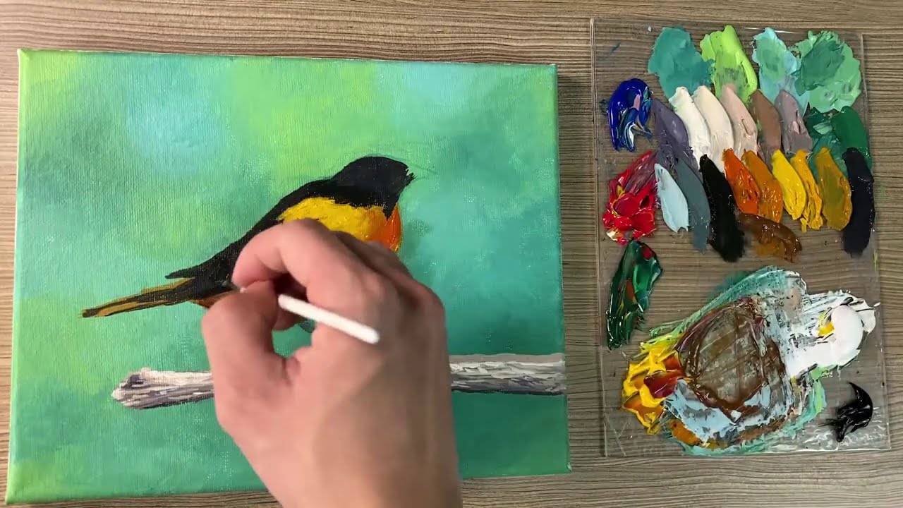 beautiful acrylic painting bird on branch by correa art