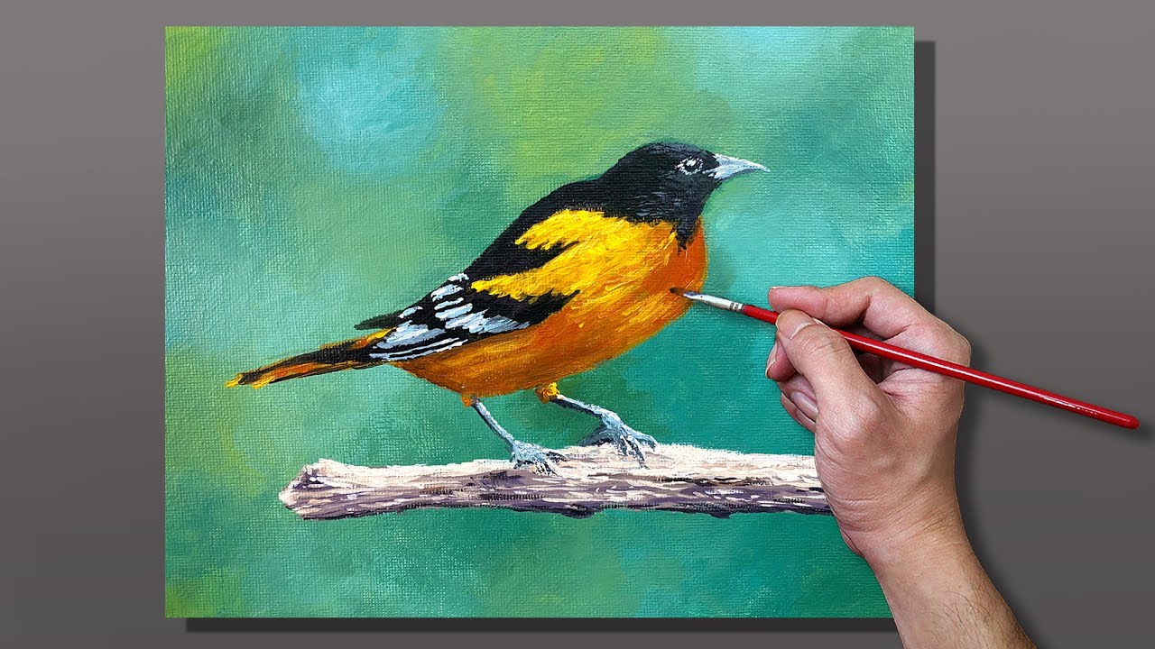 beautiful acrylic painting bird on branch by correa art