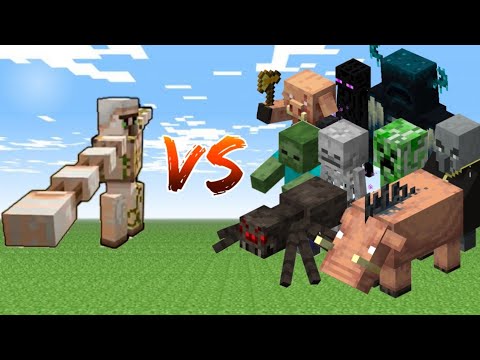 Helicopter Iron Golem Vs All Hostile Mobs (Minecraft PE)
