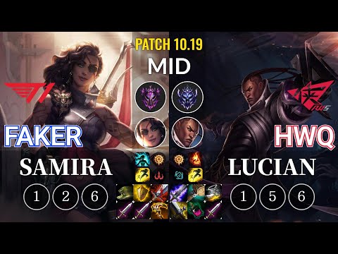 T1 Faker Samira vs RWS HwQ Lucian Mid - KR Patch 10.19