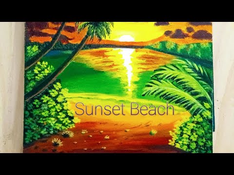 Sunset Beach Painting For Beginners l Step by Step Painting l Acrylics Sunset Painting In Timelapse