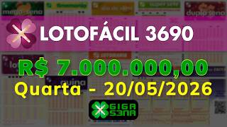 Resultado da Lotofácil 3690, Quarta-feira, 20/05/2026