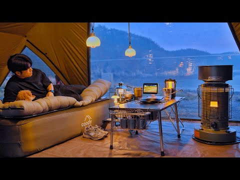 Camping in Calm Sea with My Dog . Korean Fermented Skate . Relaxing Waves ASMR