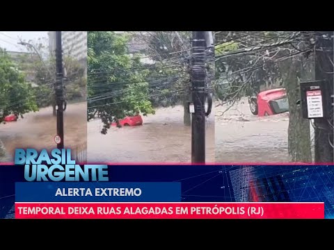 Temporal deixa ruas alagadas em Petrópolis, RJ | Brasil Urgente