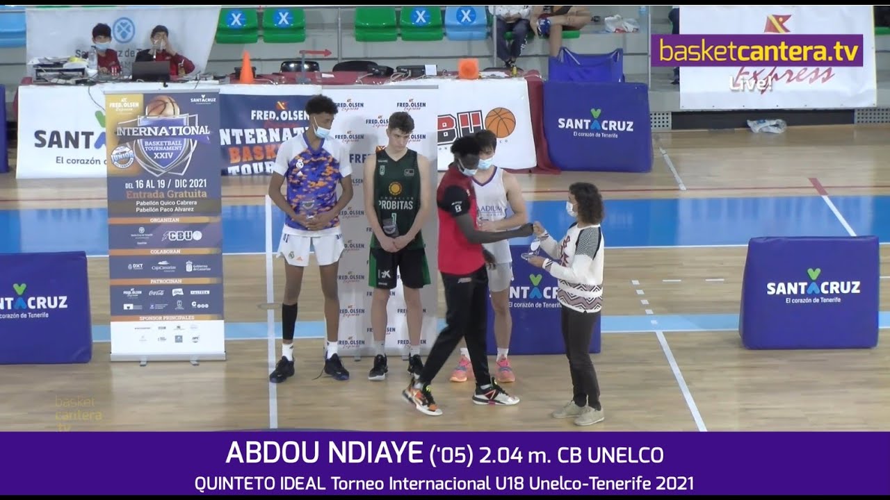 ABDOU NDIAYE ('05) 2.04 m. CB Unelco.  Quinteto Ideal. Torneo Internacional Junior-U18M Tenerife 2021