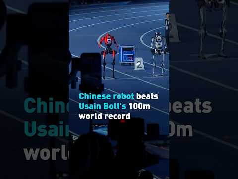 Moment Chinese robot beats Usain Bolt's world record in 100m dash