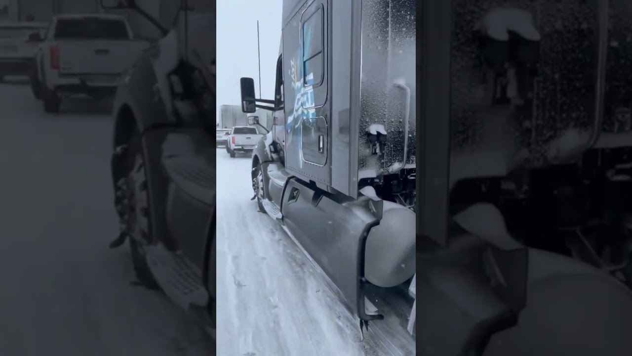 Speeding Trucks Force Car Off Snowy Highway