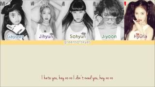 4MINUTE – HATE (싫어) LYRICS [HAN/ROM/ENG]