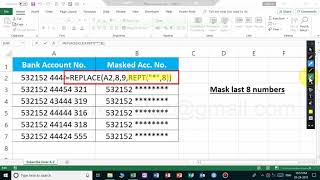 How to mask bank account number in excel