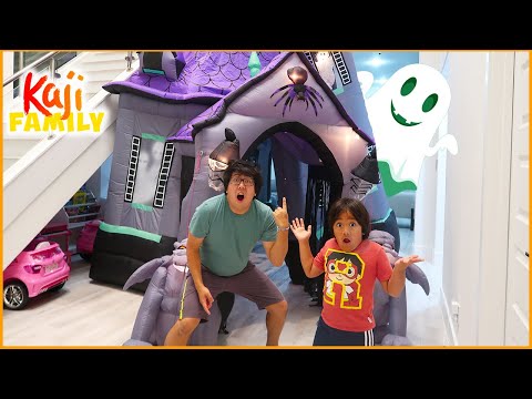 Ryan and Daddy 24 hours Challenge in a Giant Halloween Haunted House