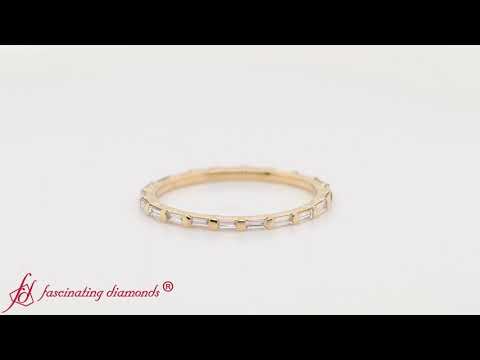 Half Carat Diamond Baguette Bar Eternity Band Thin In Yellow Gold